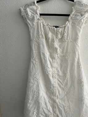 O.P.T Embroidered White Button-Front Top